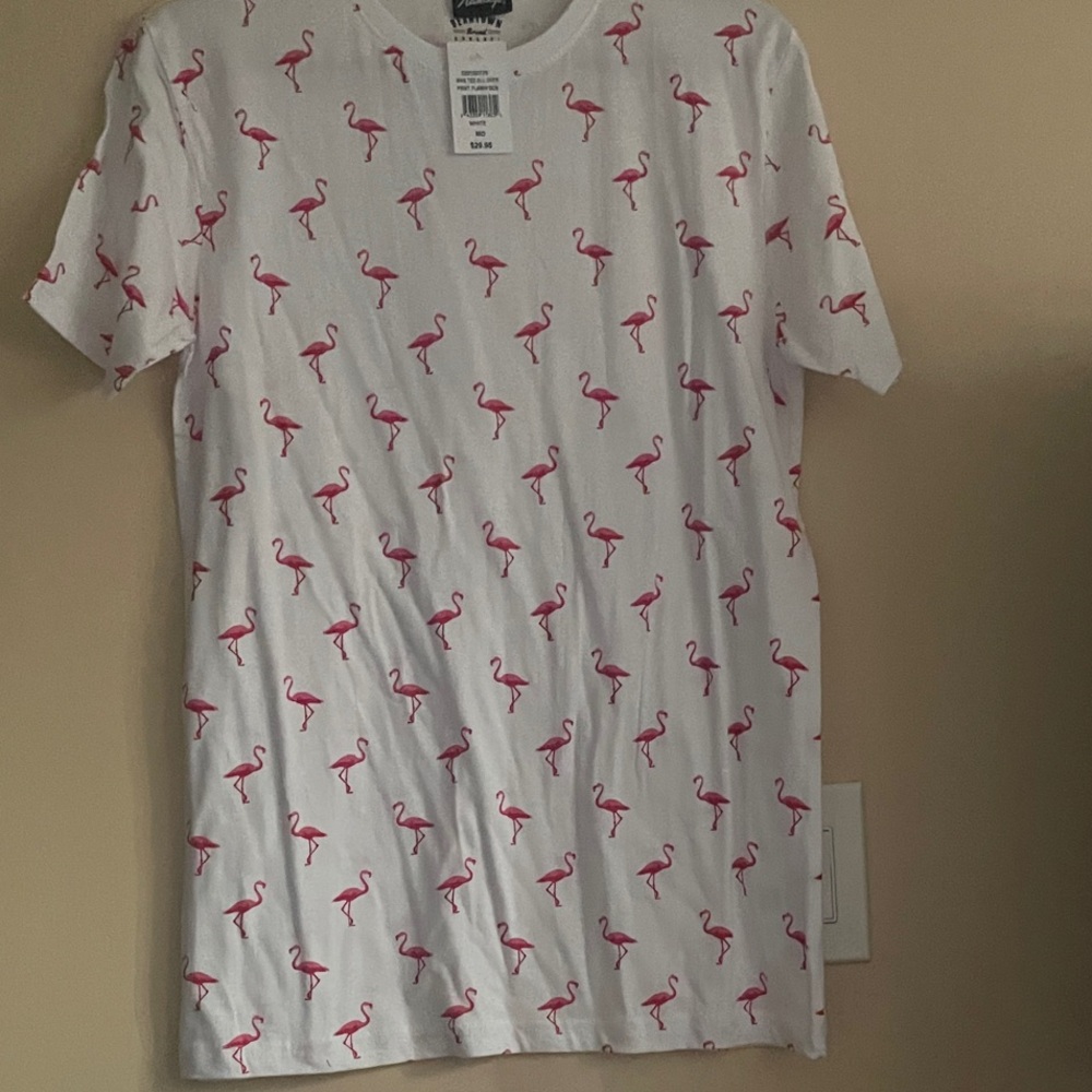 White Flamingo Print Short Sleeve Tee
